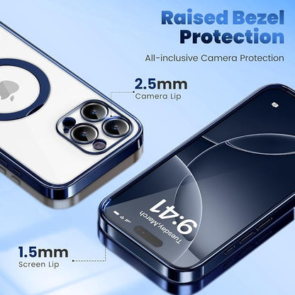 GolbinBox for iPhone 16 Pro Max Case with 360° Spin Magnetic Stand,[Compatible with Magsafe] [Military Protection][Built-in Ring Holder] Camera Control Phone Case for 16 Pro Max,Dark Blue/Clear