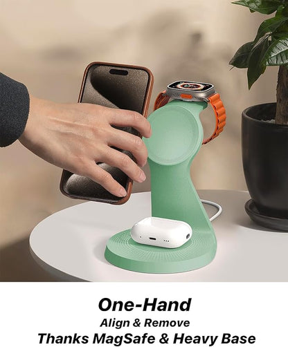 3 in 1 Charging Station for Apple Devices,Mag-Safe Charger Stand Fast Charging,Wireless Charger for iPhone17/ Air/16/15/14/13/12 Series,& AirPods,& iWatch(USB-C Charger Included)