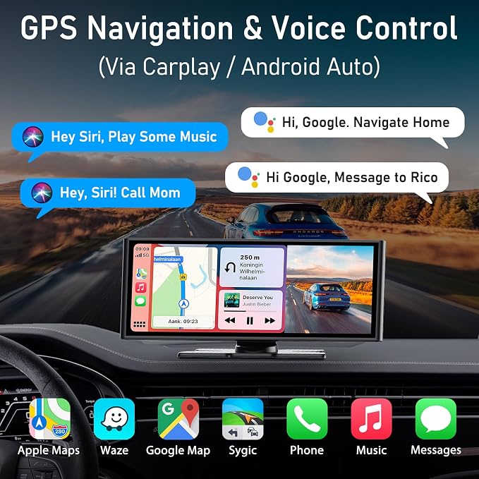 10.26 Inch Carplay Screen for Car, Compatible with Apple CarPlay & Android Auto, 4K Dash Cam & HD Backup Camera, Bluetooth, Navigation, Mirror Link, Voice Control, Carplay Tablet for Cars/Trucks