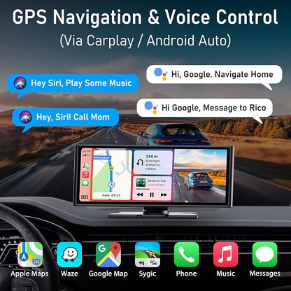 10.26 Inch Carplay Screen for Car, Compatible with Apple CarPlay & Android Auto, 4K Dash Cam & HD Backup Camera, Bluetooth, Navigation, Mirror Link, Voice Control, Carplay Tablet for Cars/Trucks