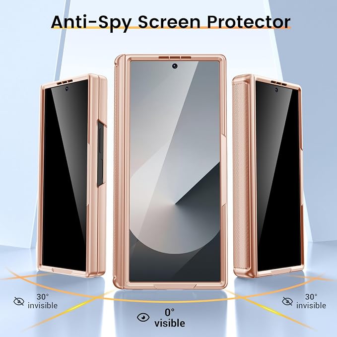 VEGO for Galaxy Z Fold 6 Case with Stand Full-Body Protective | Built-in Screen Protector [Anti-Peeping] & Slide Lens Cover & Hinge Protection & Stand Phone Case for Z Fold 6 2024-Rose Gold