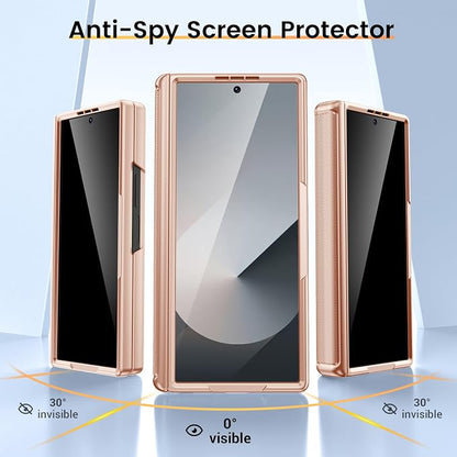 VEGO for Galaxy Z Fold 6 Case with Stand Full-Body Protective | Built-in Screen Protector [Anti-Peeping] & Slide Lens Cover & Hinge Protection & Stand Phone Case for Z Fold 6 2024-Rose Gold