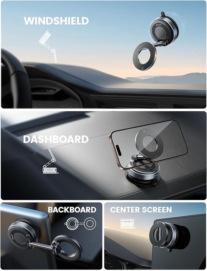 Lamicall Car Phone Holder - [70 LBS Strongest Suction] for Magsafe Car Mount, 360° Adjustable Suction Cup Phone Mount Dashboard Windshield Vacuum Magnetic Phone Holder for Car fit iPhone 17Pro Max Kit