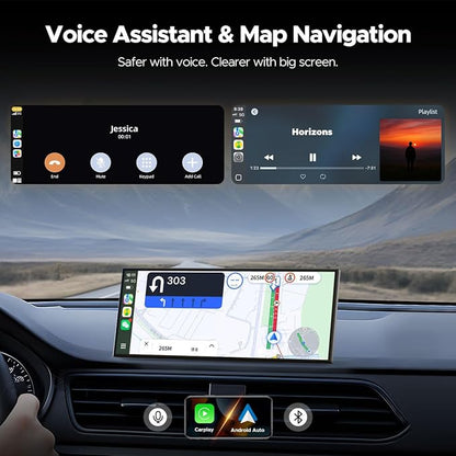 Volam 11'' Wireless Carplay Screen for Car Built-in Net-Flix YouTube Apps, Portable Touchscreen Car Stereo with Android Auto, Backup Camera, OTA Updates, Bluetooth, Voice Control, GPS Navigation,FM