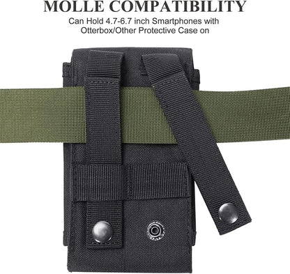 Black Tactical Molle CellPhone Pouch Case,Heavy Duty Waterproof Phone Holster Bag for iPhone 11 12 13 Pro Max For Samsung S22 S21 S20 FE Note 20 A13 A12 A02S Less 6.7" Phone with 4 Pack Patches
