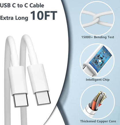 10FT for iPhone 17 16 15 Original Charger Fast Charging, Long USB C to C Charger Cable Cord with 20W Type C Fast Charger Block for iPhone 17 Pro Max/17Pro/16e/16 Pro/16 Plus/15/15 Pro max,iPad 3Pack
