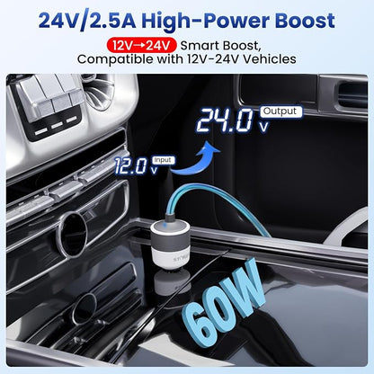 Starlink Mini Car Adapter with 10FT DC Power Cable, 12V to 24V DC Step Up Converter with Cigarette Lighter Adapter, Starlink Mini 12V Adapters for Power Supply, Ideal for RV, Boat, Trailer