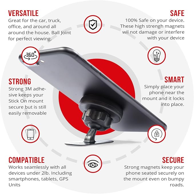 Tackform Magnetic Phone Holder [Tack Mount ] V.2.0 w/N52 Magnets [ for Car, Kitchen, Bedside, Bathroom ] Stick On Dash Mount with Authentic 3M Sticky Adhesive, for Phones, Tablets, and GPS Units