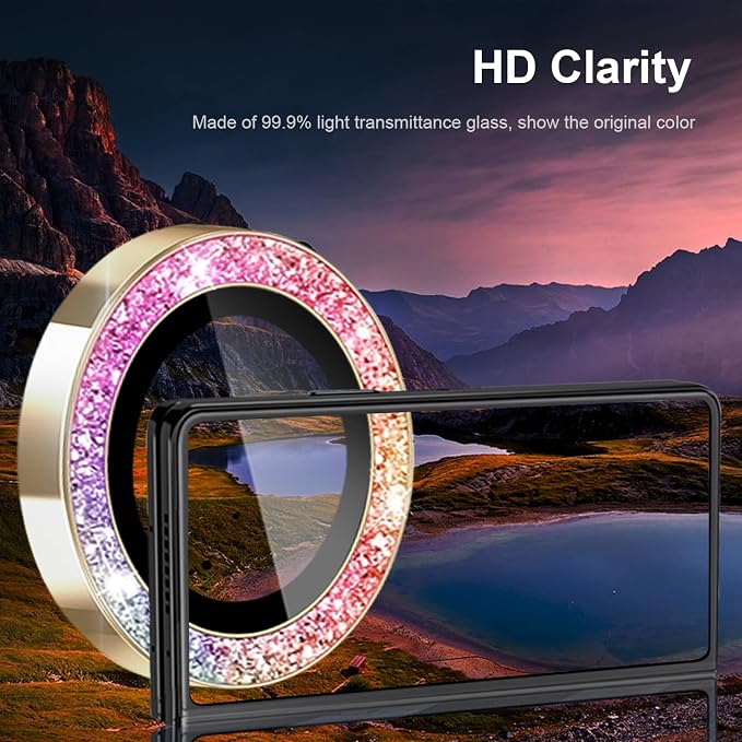 for Galaxy Z Fold 6 Camera Lens Protector Bling Glitter Individual Aluminium Alloy Ring 9H Tempered Glass Decorative Accessories Camera Cover for Samsung Galaxy Z Fold 6 Glitter Colorful