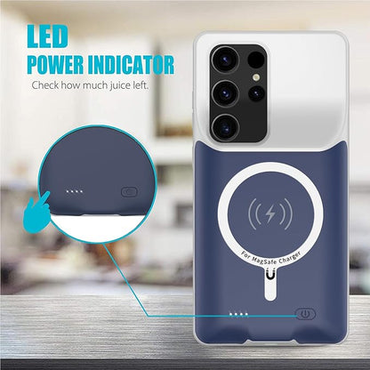 Battery Case for Galaxy S22/S23 Ultra, Upgraded 12000mAh Battery Pack Rechargeable Charger Case with Wireless Charging Compatible for Galaxy S22/S23 Ultra (6.8 inch) External Charging Cover (Blue)