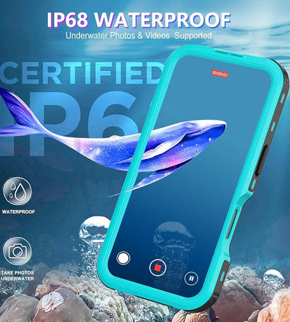 for iPhone 16 Case Waterproof | Full Body Shockproof Dust Proof Phone Case Cover with Screen Protector - Blue