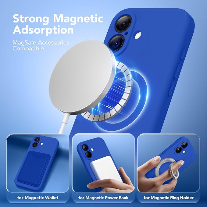 Magnetic for iPhone 17 Case, Compatible with MagSafe, [Full Camera Protection][Screen Protector] Silicone Shockproof Protective Phone Case for iPhone 17 6.3", Klein Blue