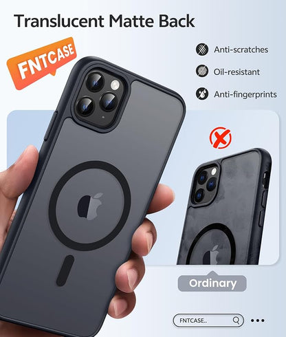 FNTCASE for iPhone 11 Pro Max Case: [Compatible with Magsafe] Translucent Matte Magnetic Phone Cover - Military Grade Drop Protection Shockproof Protective for iPhone 11Pro Max 2019 Cases - Black