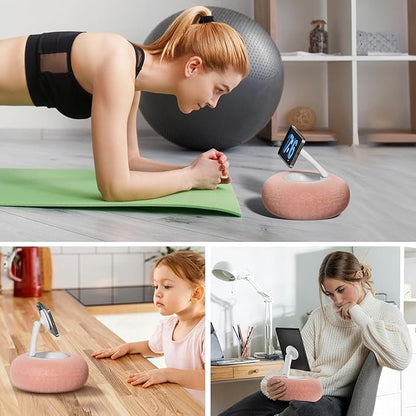 Magnetic Phone Pillow Stand, Phone Holder for Bed,Lap,Desk, Cozy Pillow Stand with Snack Bowl and 2 Magnetic Rings, Compatible with 3.5-7" iPhone,E-Reader, Kindle, Pink
