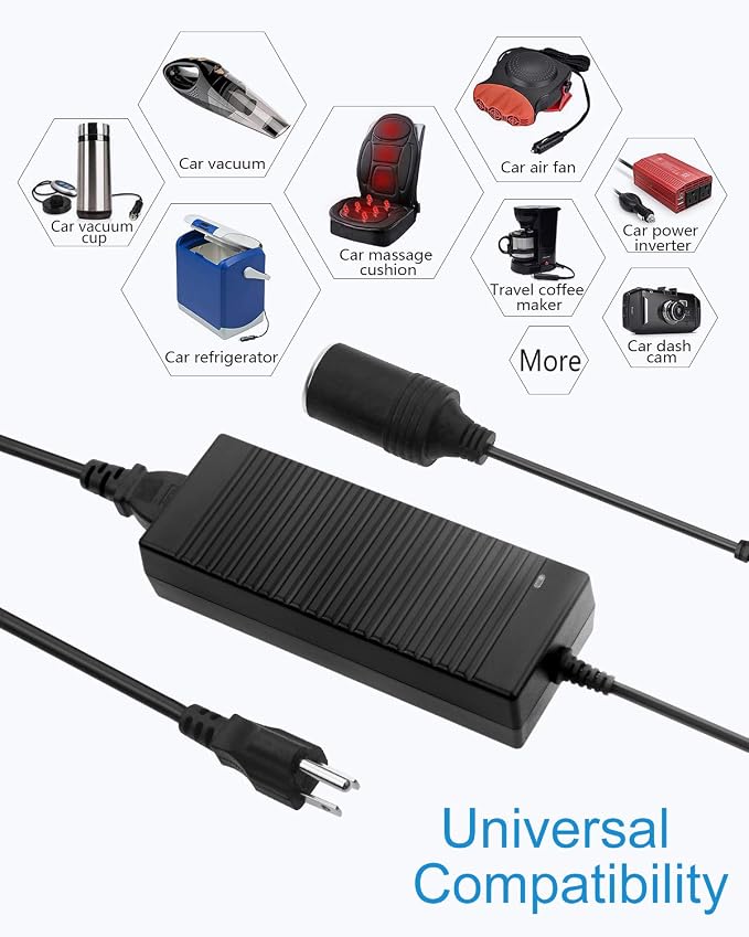 ALITOVE 110V to 12V Converter 12V 10A 13.5FT AC to DC Converter Car Cigarette Lighter Adapter to Wall Plug for Car Vacuum Cleaner,Portable Cooler Warmer,Air Pump and Other Car Devices Under 120W