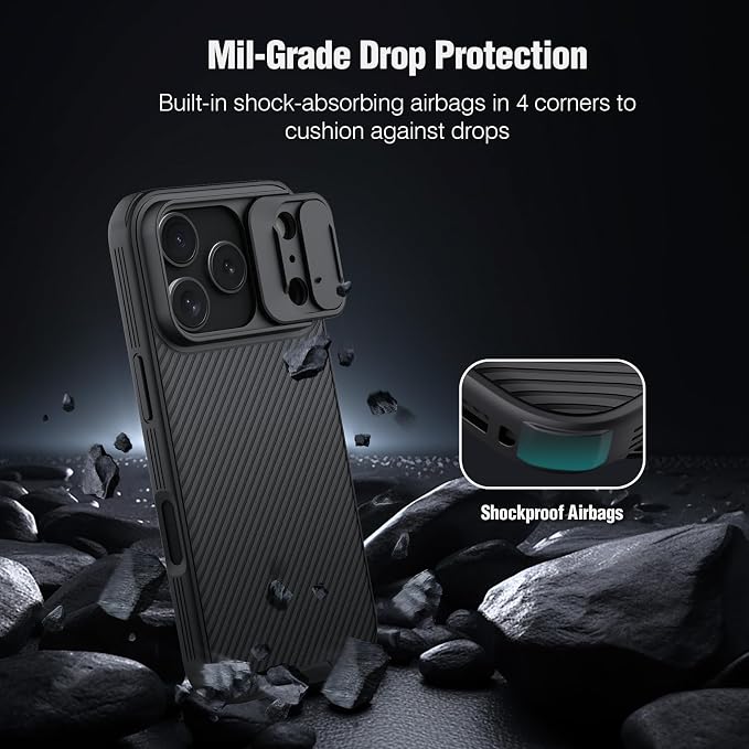 Nillkin Camshield Case for iPhone 17 Pro Case, [Built-in Dual Camera Cover][Slim Profile] [Military Grade Drop Protection] Shockproof Bumper iPhone 17 Pro Case 6.3 inch 2025 Black