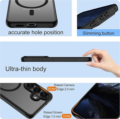 For Samsung Galaxy S26 Plus Phone Case:S26 Plus Case [Compatible with Magsafe] with 2PC HD Screen Protector,Camera Bump Protection,Slim Frosted Translucent Soft-Touch for Galaxy S26 Plus,Matte black