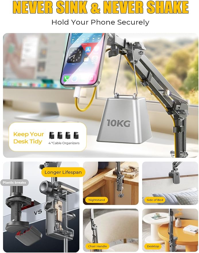 LISEN Gooseneck Phone Holder for Bed Magsafe Phone Stand for iPhone 16 15 Stand Holder for Desk Adjustable for Magsafe Accessories Recording for iPhone Mount Dark Gray