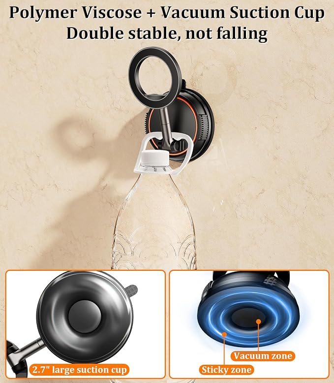 Magnetic Suction Cup Shower Phone Holder, Mirror Phone Mount For Bathroom Stick On Wall Makeup Mirror Compatible With Mag Safe, Bathroom Phone Stand Fit For iPhone 16 15 14 13 12 & Cell Phones