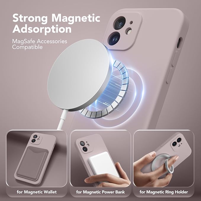 Magnetic for iPhone 12 Case, Compatible with MagSafe, [Full Camera Protection][Screen Protector] Silicone Shockproof Protective Phone Case for iPhone 12 6.1", Hazel