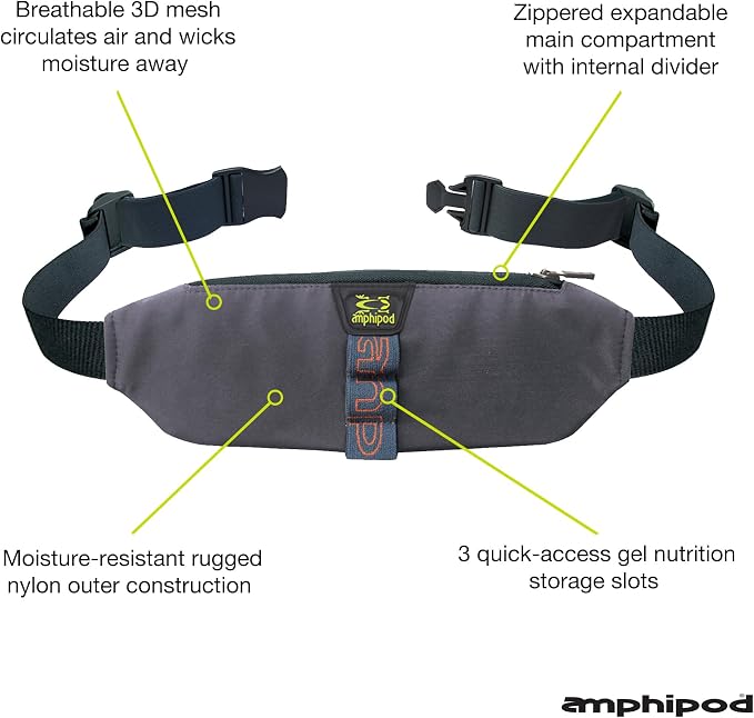 Amphipod AirFlow Trail Pack, Runners Storage Waist Pack Belt for Running & Jogging, Men & Women - Charcoal - XL