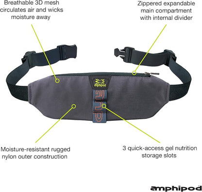 Amphipod AirFlow Trail Pack, Runners Storage Waist Pack Belt for Running & Jogging, Men & Women - Charcoal - XL