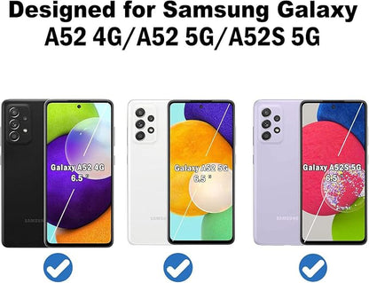 QHOHQ 3 Pack Screen Protector for Samsung Galaxy A52 4G/5G with 3 Packs Camera Lens Protector,Tempered Glass Film,9H Hardness - HD - Anti-Scratch - 2.5D Edge - Anti-Fingerprint - Easy Installation