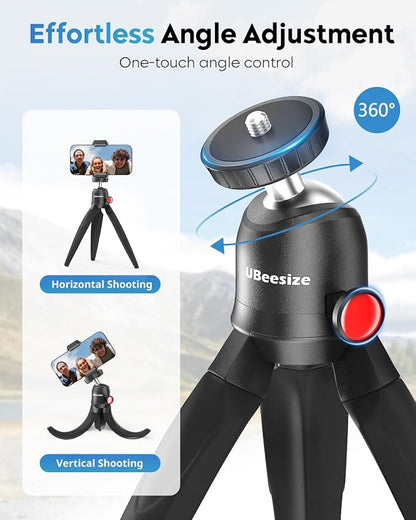 UBeesize Flexible Tripod for iPhone and Samsung with Remote and Phone Holder, Ideal for Video Recording, Vlogging, and Selfies, Compatible with Canon and Sony Cameras