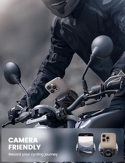 Lamicall Motorcycle Bike Phone Mount - [No Block Camera] [1s Lock] Bike Cell Phone Holder Clamp, Bicycle Scooter Handlebar Clip, Gifts for iPhone 17 16 15 14 Pro Max, Galaxy S25 Ultra, 4.7-7" Phones