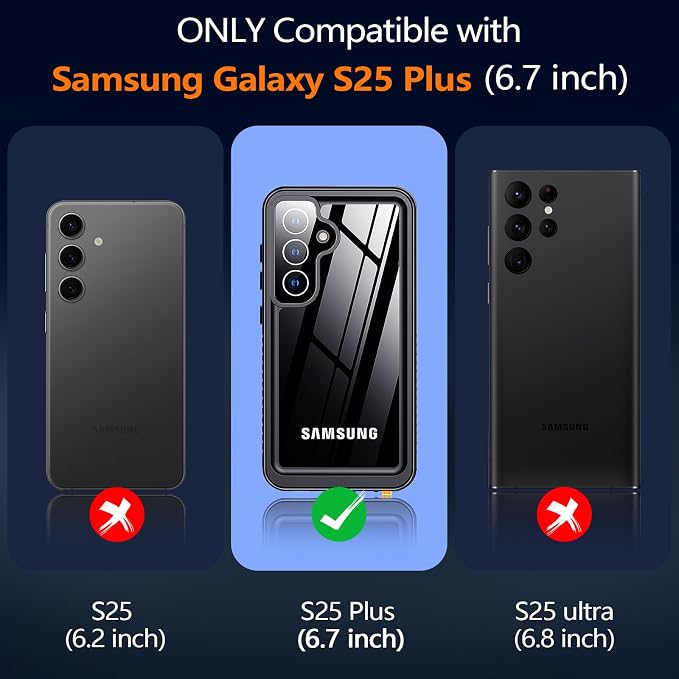 MOZOTER for Samsung Galaxy S25 Plus Case Waterproof,[IPX8 Underwater Case][Full Body Shockproof & Military Dropproof] Built-in Screen Protector Clear Sound Quality for Samsung S25 Plus 6.6 inch-Black