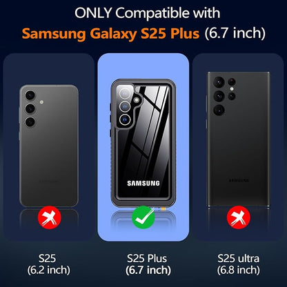 MOZOTER for Samsung Galaxy S25 Plus Case Waterproof,[IPX8 Underwater Case][Full Body Shockproof & Military Dropproof] Built-in Screen Protector Clear Sound Quality for Samsung S25 Plus 6.6 inch-Black