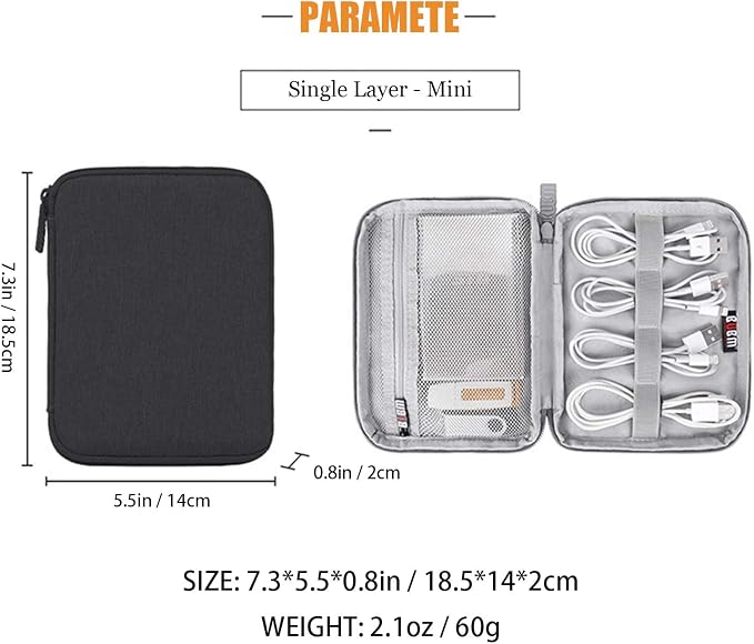 Electronics Organizer, Jelly Comb Electronic Accessories Case Portable Double Layer Cable Storage Bag for Cell Phone, Data Line, Power Bank, USB Flash Drive and More (Black, Single layer/Mini)