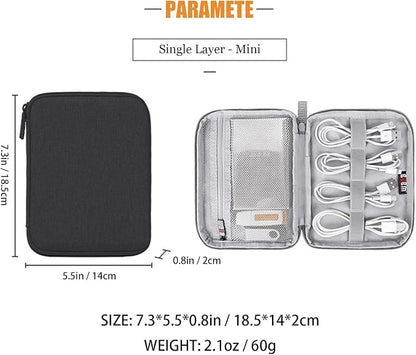 Electronics Organizer, Jelly Comb Electronic Accessories Case Portable Double Layer Cable Storage Bag for Cell Phone, Data Line, Power Bank, USB Flash Drive and More (Black, Single layer/Mini)