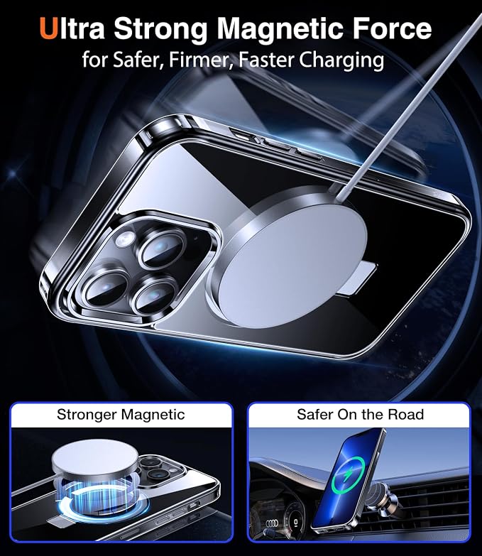 Chicfun 3-in-1 [Magnetic+Kickstand+Ring Holder] for iPhone 14 Pro Case Compatible with MagSafe, iPhone 14 Pro Phone Case with Stand Military Shockproof Protective Magnetic Matte Hard Cover