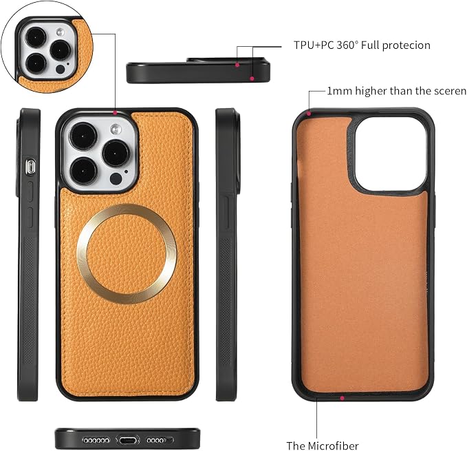 Crossbody Wallet Case for iPhone 16 Pro Max, Magnetic Detachable Floral PU Leather Phone Case with RFID Blocking Card Holder Wristlet Mirror Flip Zipper Shoulder Purse for Wome - Orange