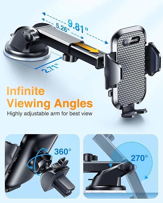 VANMASS Phone Holders for Your Car 2026 Upgraded Military-Grade Car Phone Holder【90+LBS Strongest Suction】Cell Phone Mount Truck Stand for Dashboard Windshield Vent for iPhone 17 Pro Max 16 15 Android