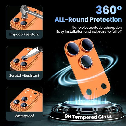 Uyiton for iPhone 17 Pro Max Camera Lens Protector - [Unique Typography + Phone Lens Red Circle Design] Metal Tempered Glass Camera Cover, Cosmic Orange + Red