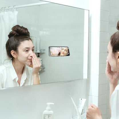 Daily Treasures 2Pcs Mirror Wall Phone Holder, Adhesive Wall Mount Cell Phone Stand Acrylic Phone Wall Mount for Bathroom Kitchen Shower Dorm Mirrors Glass, Compatible with iPhone iPad Cell Phone