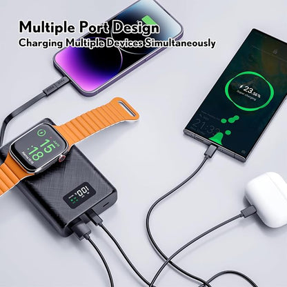 pzoz 20000mAh Portable Power Bank Powerbank with Apple Watch Magnetic Wireless Charger,USB Type C PD Fast Charging Cable Travel High Capacity Compatible iWatch iPhone 17 16 15 (Black)