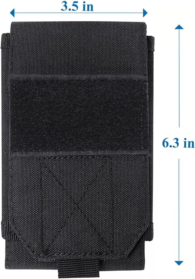 Black Tactical Molle Cellphone Pouch Case,Heavy Duty Waterproof Phone Holster Bag for iPhone 11 12 13 Pro Max for Samsung S22 S21 S20 FE Note 20 A02S Less 6.7" Phone with 2 Pack US Flag Patch