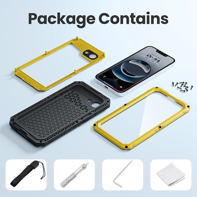 Mitywah Waterproof Case for iPhone 16e and for iPhone 17e, Shockproof Heavy Duty Case with Built-in Screen Protector, Underwater Full Body Protective Metal Case 6.1 inch, Yellow