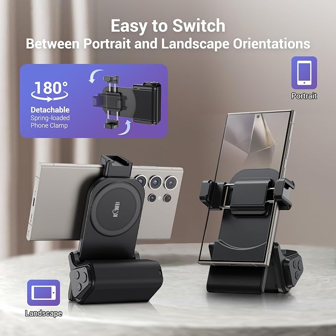 KIWIFOTOS Travel Phone Camera Grip Smartphones Camera Handle with Remote Control & Cold Shoe Mount for iPhone 17 16 15 14 Pro Max Samsung S24 S25 Selfie Vlog Video Shooting