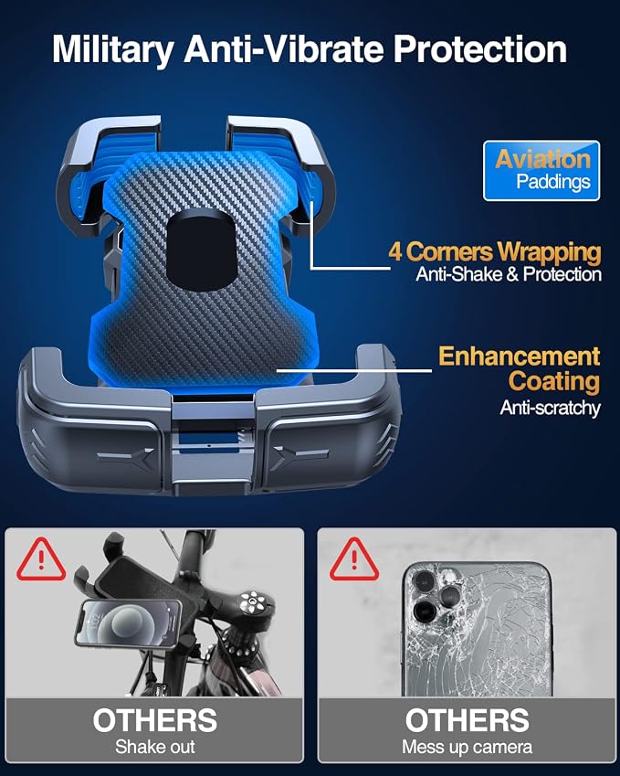 Bovemanx Motorcycle Phone Mount Holder, [150mph Wind Anti-Shake][7.2inch Big Phone Friendly] Bike Phone Holder, Motorcycle Handlebar Cell Phone Clamp, Compatible with iPhone 16 Pro Max, Black