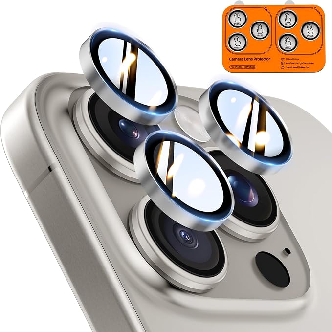 TOCOL for iPhone 15 Pro Max Camera Lens Protector/iPhone 15 Pro Camera Lens Protector Tempered Glass HD Individual Scratch Resistant Cover Accessories Case Friendly 2 Pack（Gray）