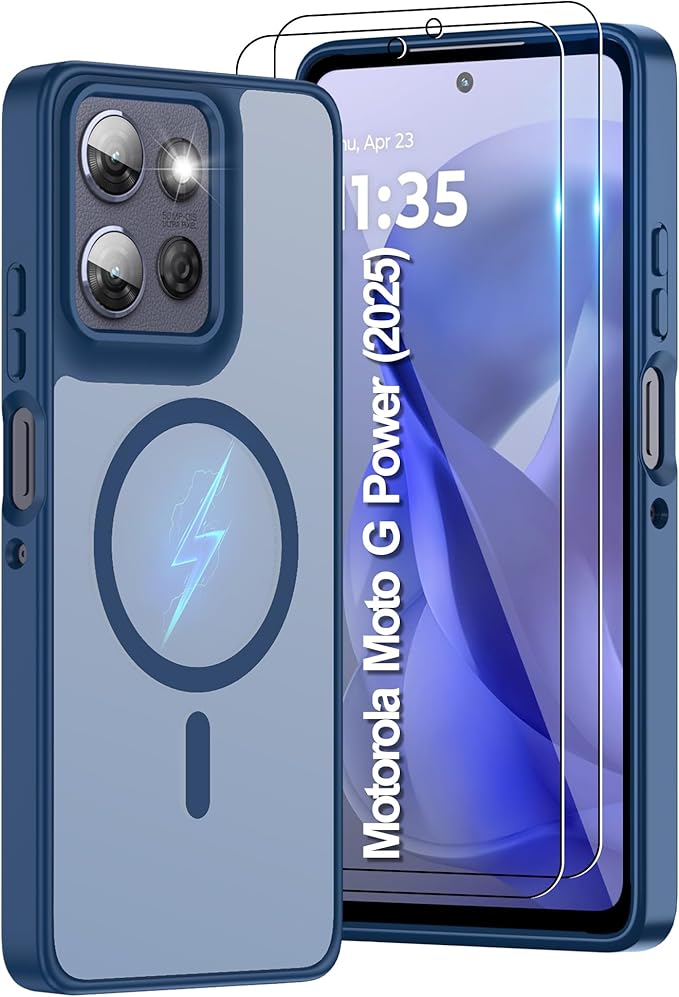 Compatible for Motorola Moto G Power 2025 Phone Case: [Mag-Safe Fit] with 2pc HD Screen Protector, Matte Translucent Soft-Touch Skin & Full Body for Moto GPower 2025, Blue