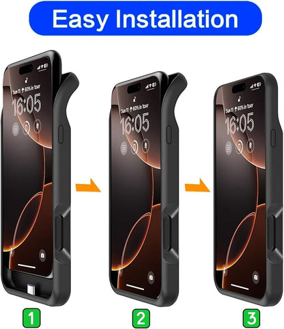 Battery Case for iPhone 16 Pro, 10000mAh Battery Pack Rechargeable Charger Case Support Carplay with Wireless Charging Compatible for iPhone 16 Pro (6.3 inch) External Battery Charging Cover(Black)