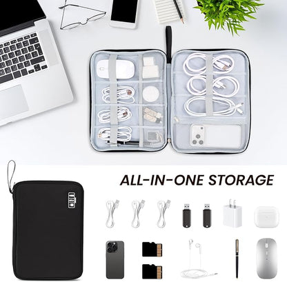 Large Slim Cable Organizer Travel Case, Single-Layer Electronic Accessories Pouch for Chargers, Cords, Power Bank, Mouse and SD Cards, 12.6 x 9.45 x 1.57 Inches