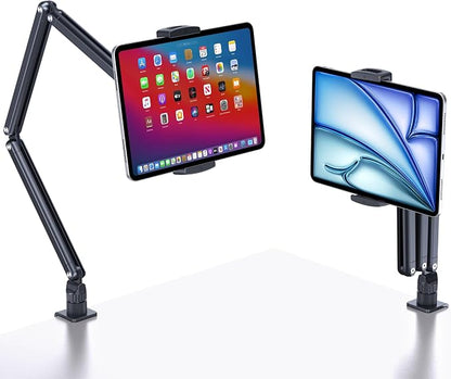 Tablet Desk Stand Holder, Extendable Arm Table Mount for iPad, Aluminum 360° Rotating Bracket with Metal Base, Compatible with 4.7-13 Inch Tablets, Phones, Samsung Galaxy, Kindle Fire HD