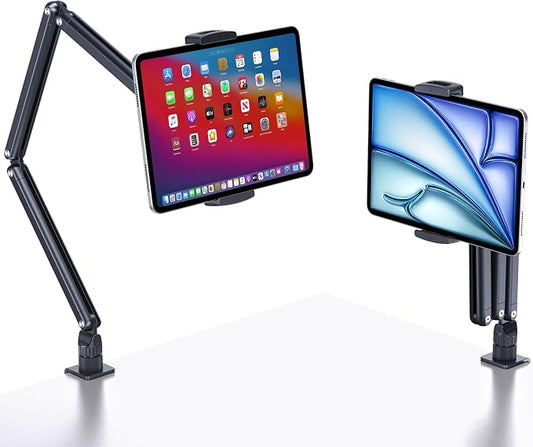 Tablet Desk Stand Holder, Extendable Arm Table Mount for iPad, Aluminum 360° Rotating Bracket with Metal Base, Compatible with 4.7-13 Inch Tablets, Phones, Samsung Galaxy, Kindle Fire HD