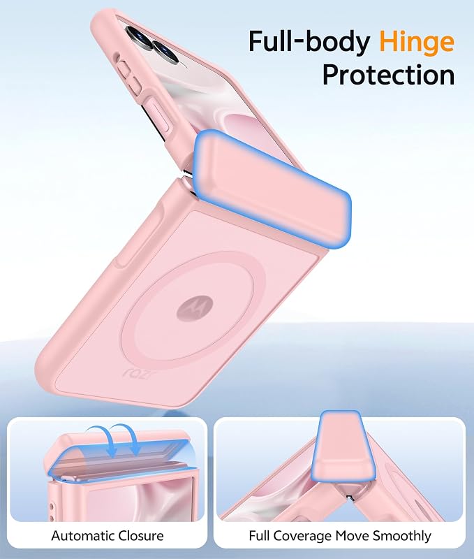 FNTCASE for Motorola Razr 2026/2025 Case, Fit for Magsafe, Hinge Protection | Screen Protector, Translucent Matte Magnetic Back, 18FT Military Grade Drop Proof, Protective Phone Cover, Light Pink
